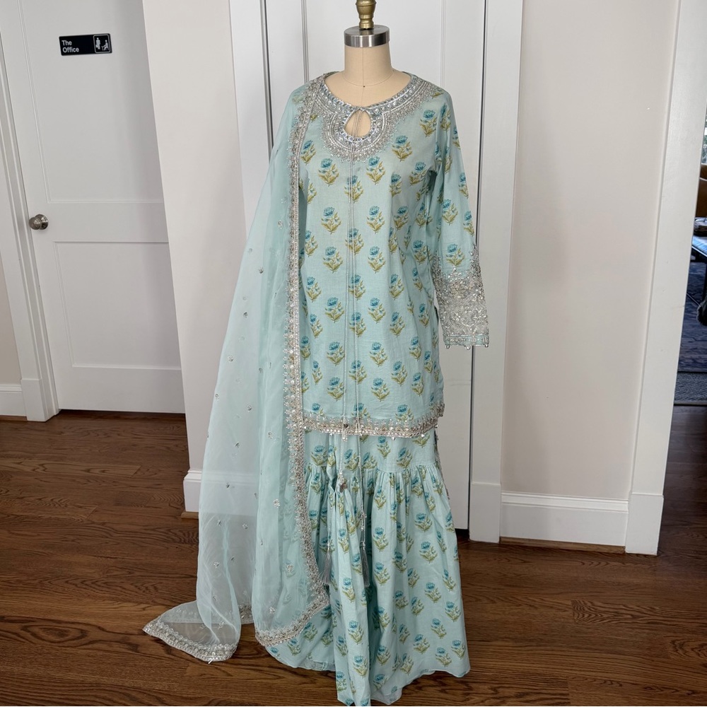 Maria B Cotton Gharara 3 Piece Embroidered Set